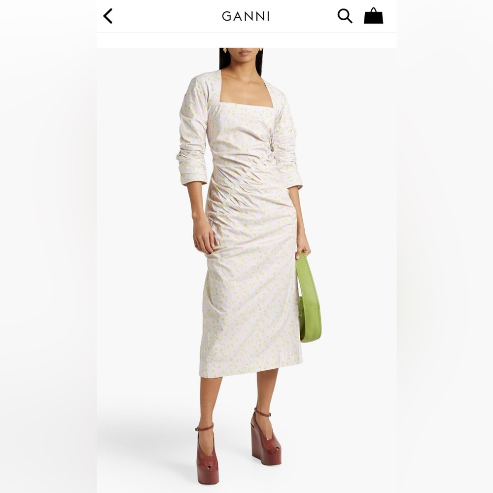 Ganni Cream Ruched Midi Dress